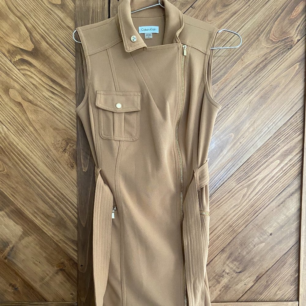 calvin klein tan khaki sleveless moto dress, size 4